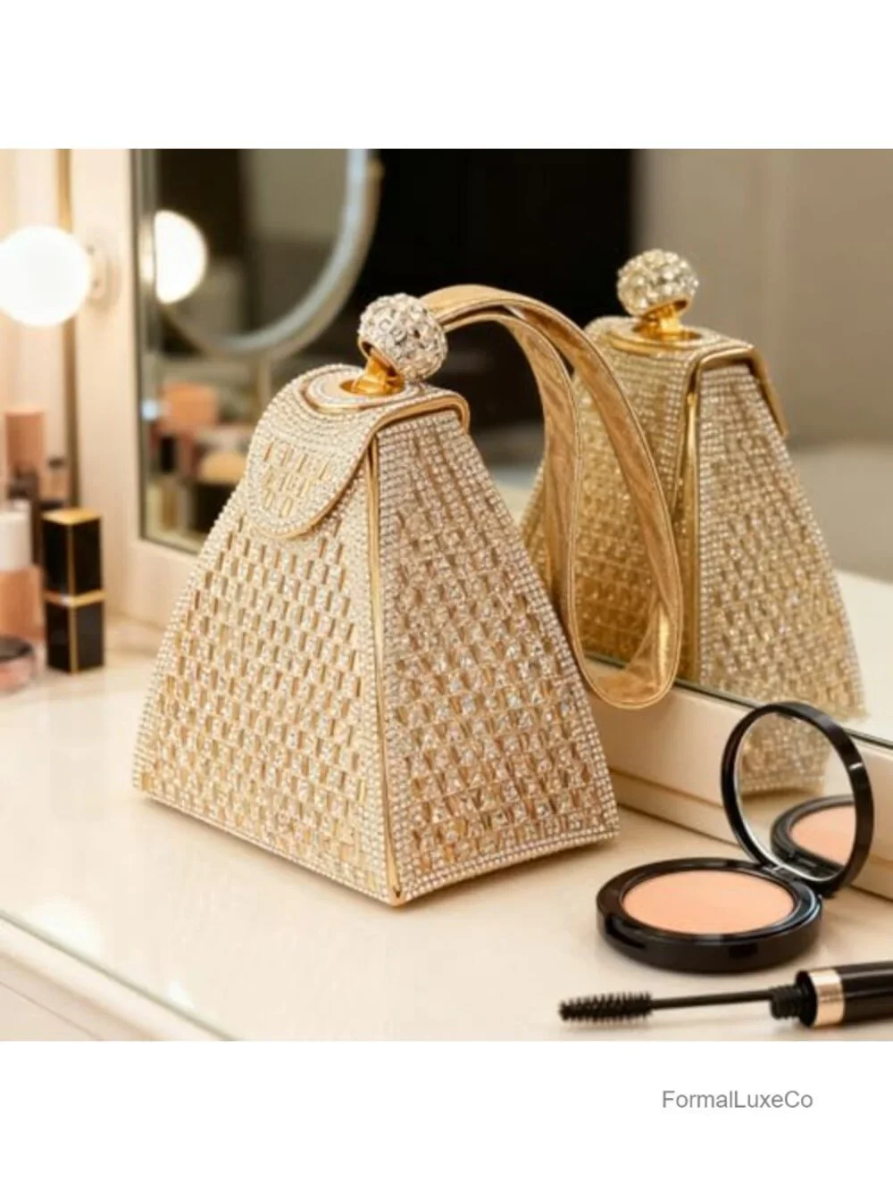 Rhinestone Clutch Evening Bag Pyramid Shape Sparkly Glitter Handbag